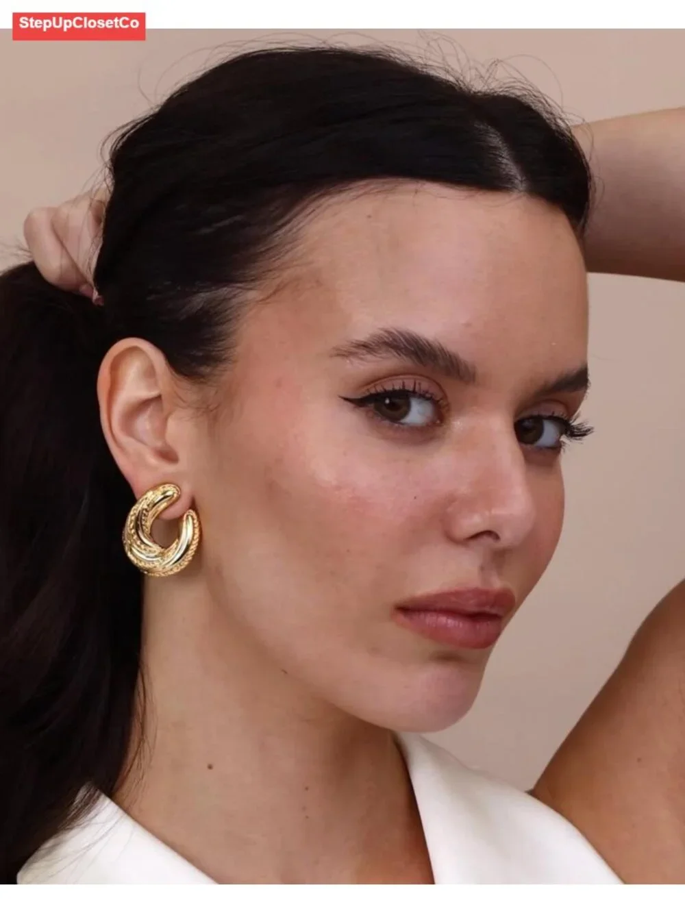 18K Gold Plated Dangle Textured Ribbed Irregular Large Leaf Statement Earrings